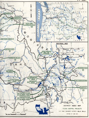 A map of flood control projects in the Pacific Northwest