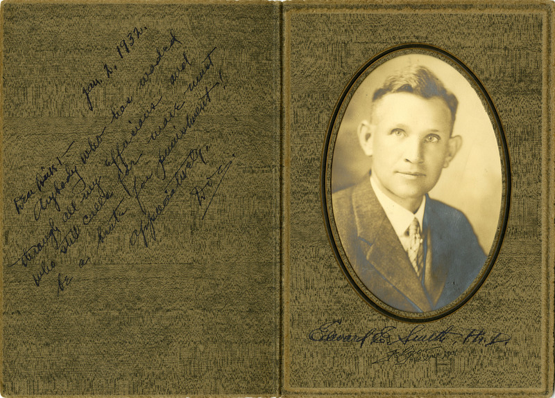 Autographed photograph of E. E. "Doc" Smith. The note thanks Dodson for reading his works.