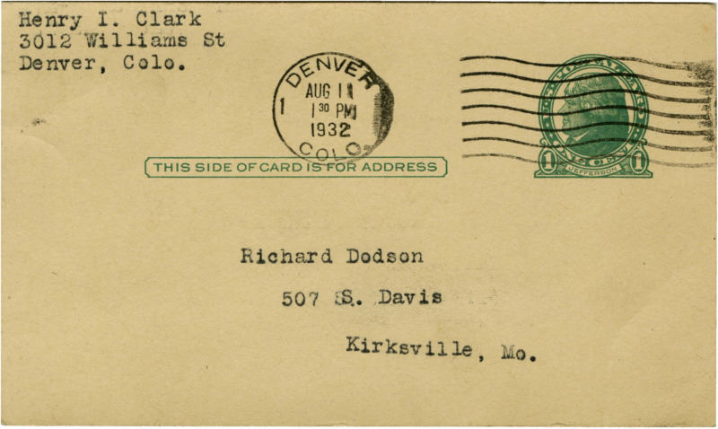 Typewritten letter from Henry Clark to Richard Dodson. Clark reminds Dodson to fill out the questionaire, giving him the contact information of another new member to meet with.