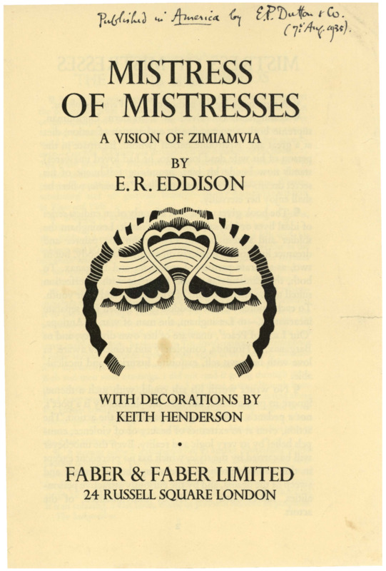 Multiple reviews of E. R. Eddison's work, including "Mistress of Mistresses" among others