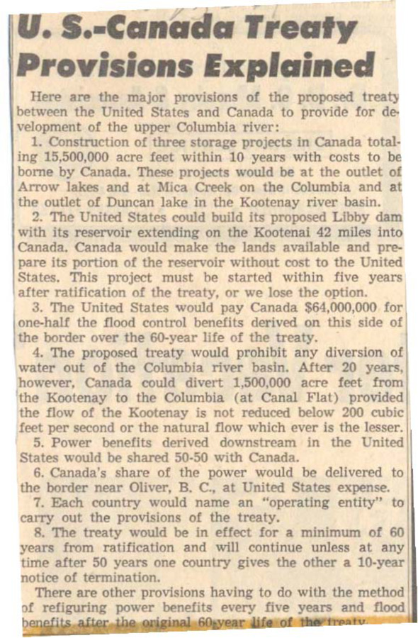 List of provisions for the U.S.-Canada Treaty