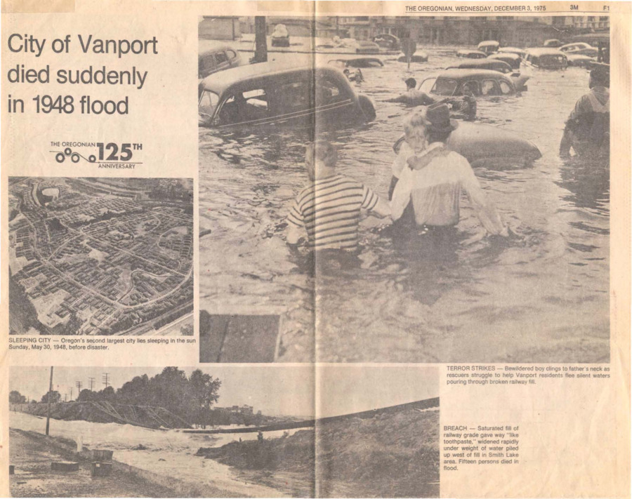 Pictures and description of the 1948 flood in Vanport, Idaho