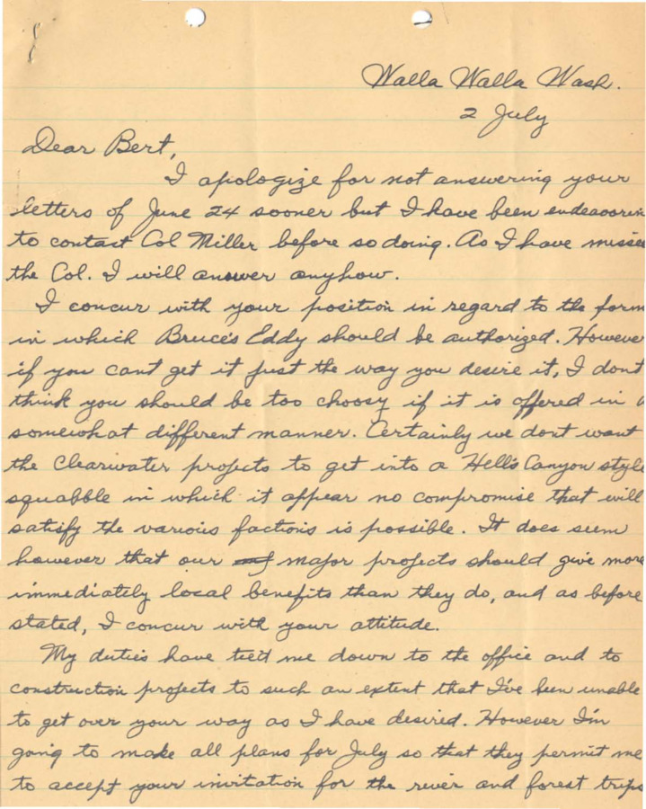 A handwritten letter from Oliver A. Lewis to Bert Curtis.
