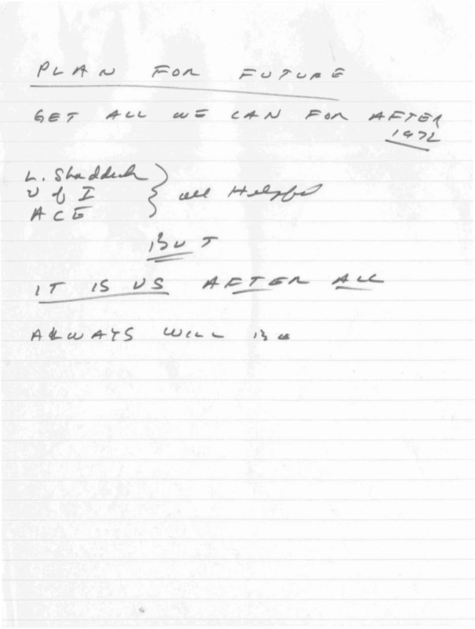 Notes Curtis [?] wrote for a speech