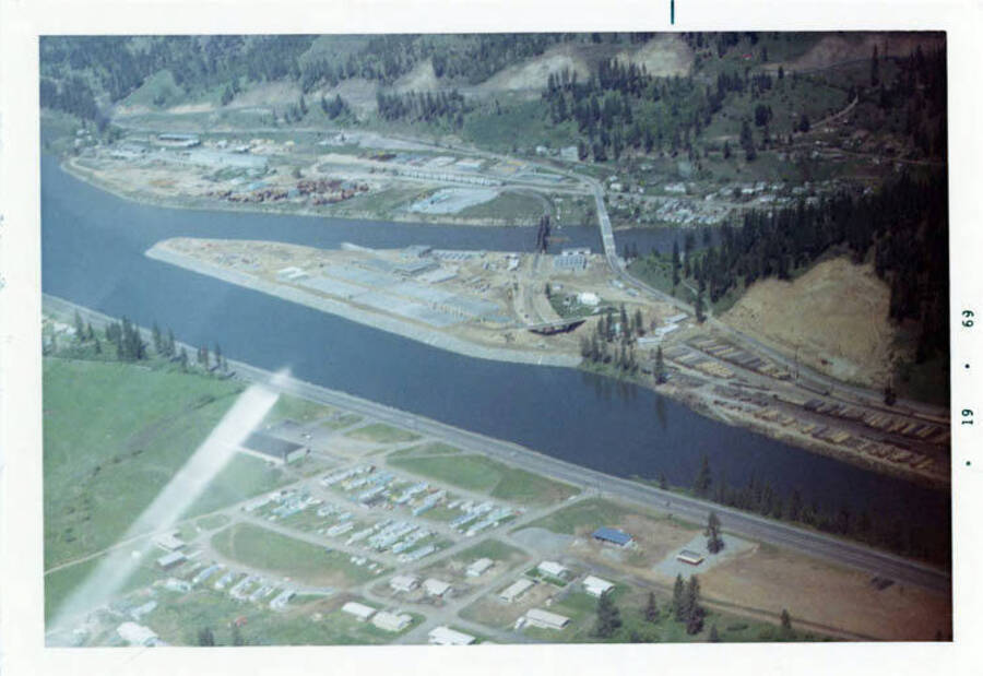 Aerial view of the forks of the river & fish hatchery.  Lower Orofino can be seen on the lower side of the photo.