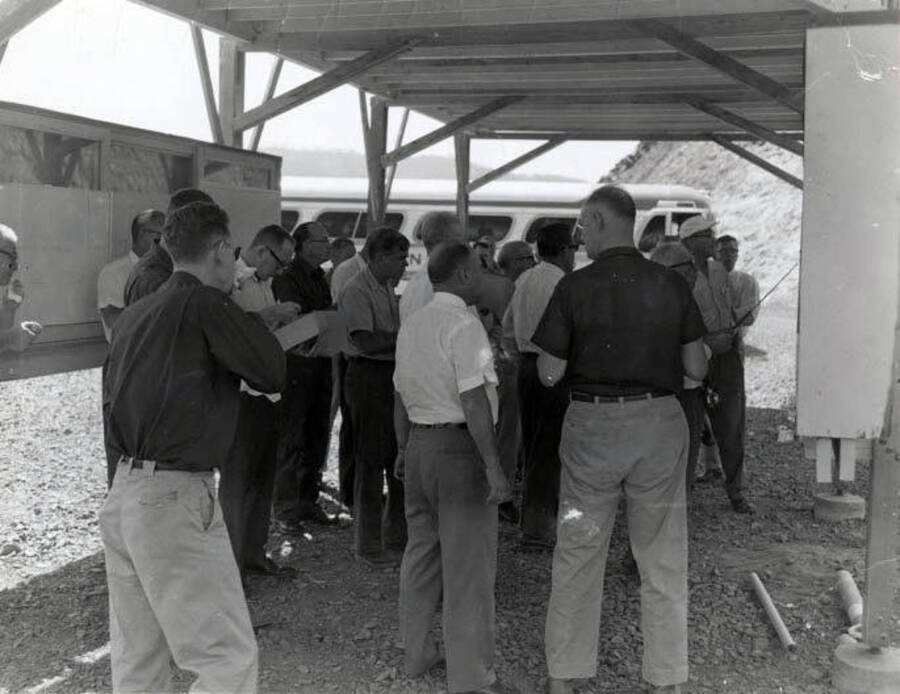 Photograph of the Potlatch Forests, Inc., Board of Directors group at Dworshak dam site.