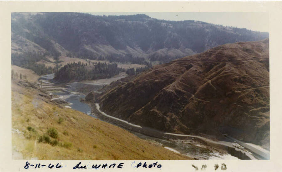 Photograph looking down at the river and diversion tunnel on August 11, 1966.