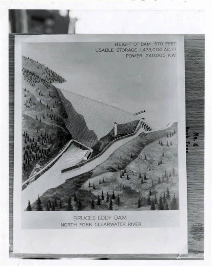 Photograph showing a photograph of Bruces Eddy Dam North Fork Clearwater River