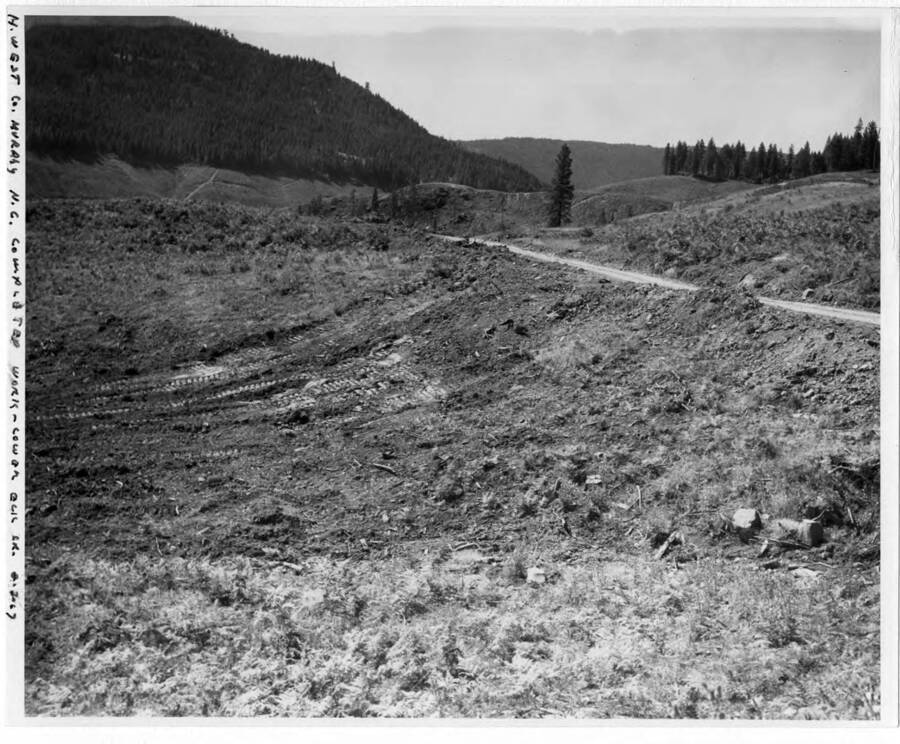 The clearing has been completed near the mouth of Elk Creek by Herman West Co. Note on image: ""H. West Co. Murphy N.C. Completed work- lower Elk Cr. 8-3-67""