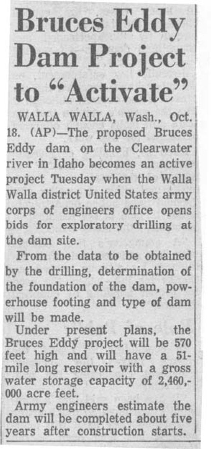 Proposed Bruce's Eddy Dam on the Clearwater River in Idaho becomes an active project