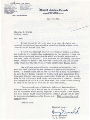 A letter from Henry Dworshak