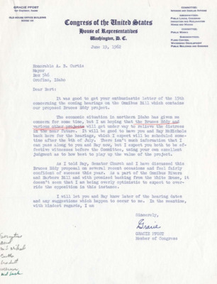 A letter from Gracie Pfost