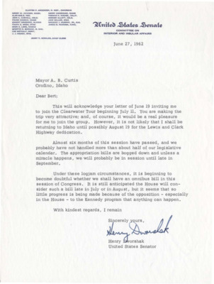 A letter from Henry Dworshak