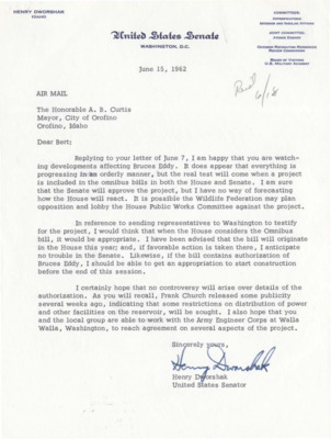 A letter from Henry Dworshak
