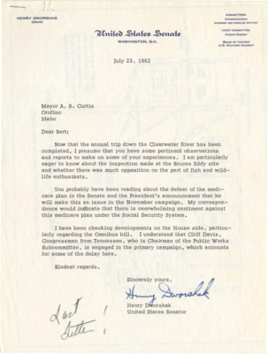 A letter from Henry Dworshak