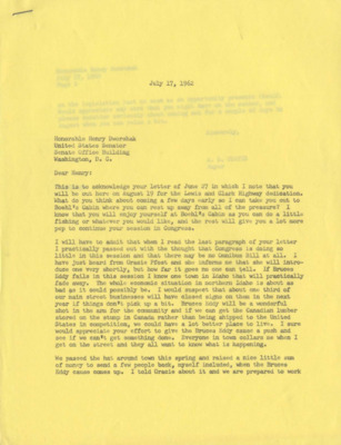 A letter to Henry Dworshak