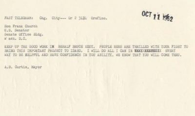 A telegram to Frank Church