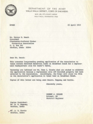 Letter from the Corps of Engineers