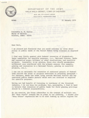 Letter from the Corps of Engineers