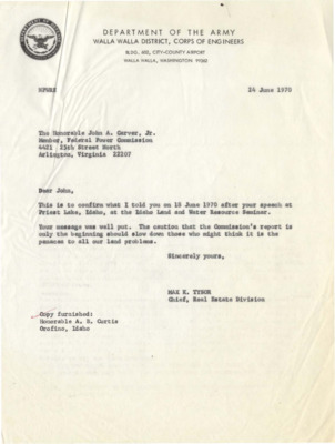 Letter from the Corps of Engineers