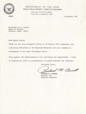 Letter from the Corps of Engineers