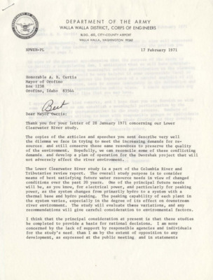 Letter from the Corps of Engineers