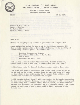 Letter from the Corps of Engineers