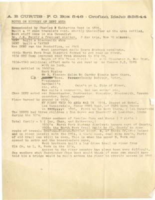 Notes on history of Dent area