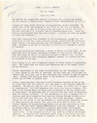 The diary reports on hydro-electric development in the Northwest. Curtis gave a speech at the meeting in support of the Bruce's Eddy Project