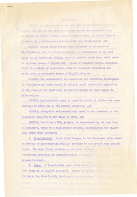 The county commissioners resolve to urge congress to pass legislation allowing for the construction of the Bruce's Eddy Project