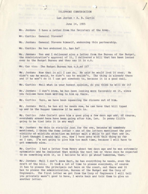 Telephone conversation between Bert Curtis and Len Jordan