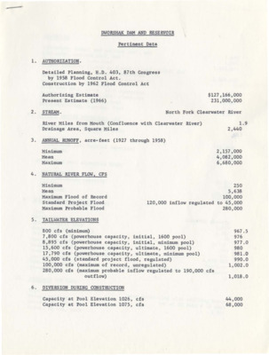 Information on Dworshak Dam and Reservoir
