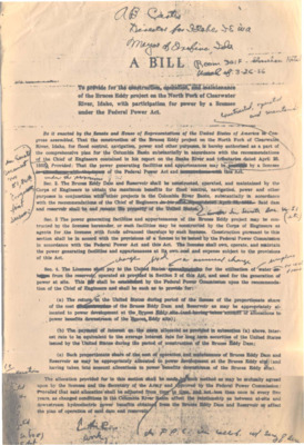 A copy of the Bruces Eddy project bill
