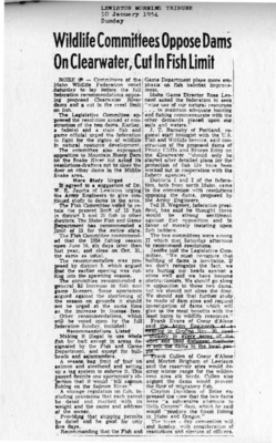 Wildlife committee opposes Dams on Clearwater