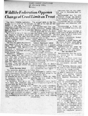 Wildlife federation opposed change for the creel limit on trout