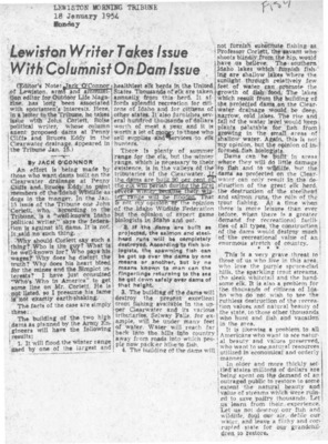 Lewiston Write Takes Issue with Columnist On Dam Issue