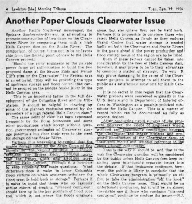 Promoting construction of two dams on the Clearwater River by comparing them with a high Hells Canyon dam on the Snake River.