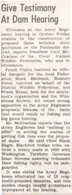 Witnesses proposed dams included three sportsmen in the Panhandle district