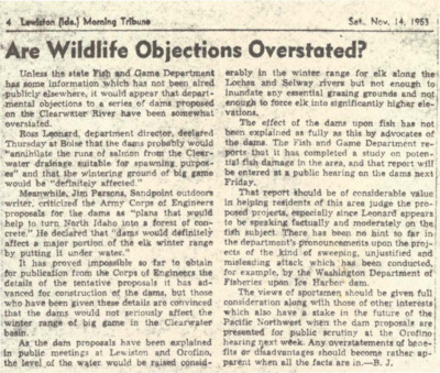 Department objections to dams proposed on the Clearwater River