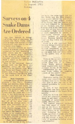 Surveys on four Snake Dams are ordered