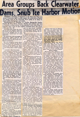 Chambers of Commerce for Clearwater River support construction of power and storage dams