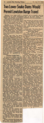 Two Lower Snake Dams Would Permit Lewiston Barge  Travel