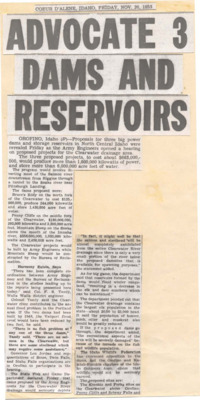 Proposals for three big power dams and storage reservoirs in North Central Idaho were revealed