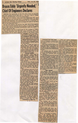 Commander of U.S. Army Corps of Engineers said Bruce's Eddy Dam is the most urgently needed project in the North West