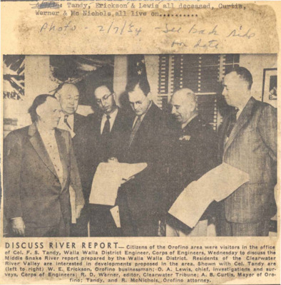 Engineer is to discuss the Middle Snake River report prepared by the Walla Walla District.