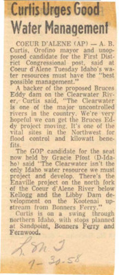 A.B. Curtis, Orofino mayor said that Idaho water resources must have the best possible management