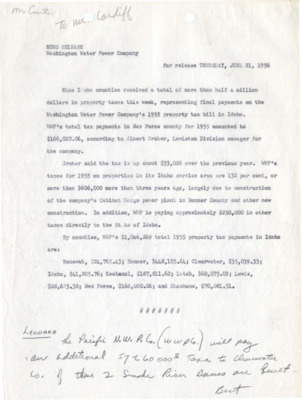 The Washington Water Power Company Press Release