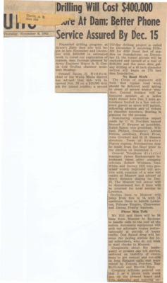 Drilling Will Cost $400,000 At Dam; Better Phone Service Assured by Dec. 15