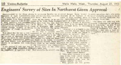 Corps of Engineers of eight hydroelectric site surveys soon to be conducted in the Snake River Basin