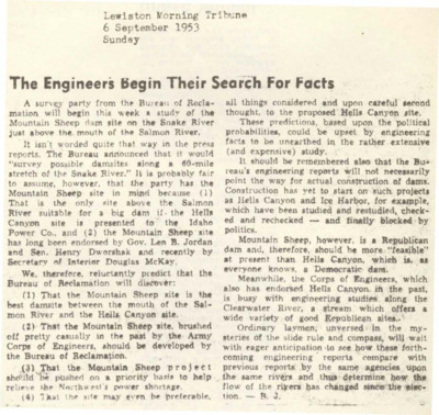 Bureau of Reclamation will begin this week a study of the Mountain Sheep Dam on the Snake River